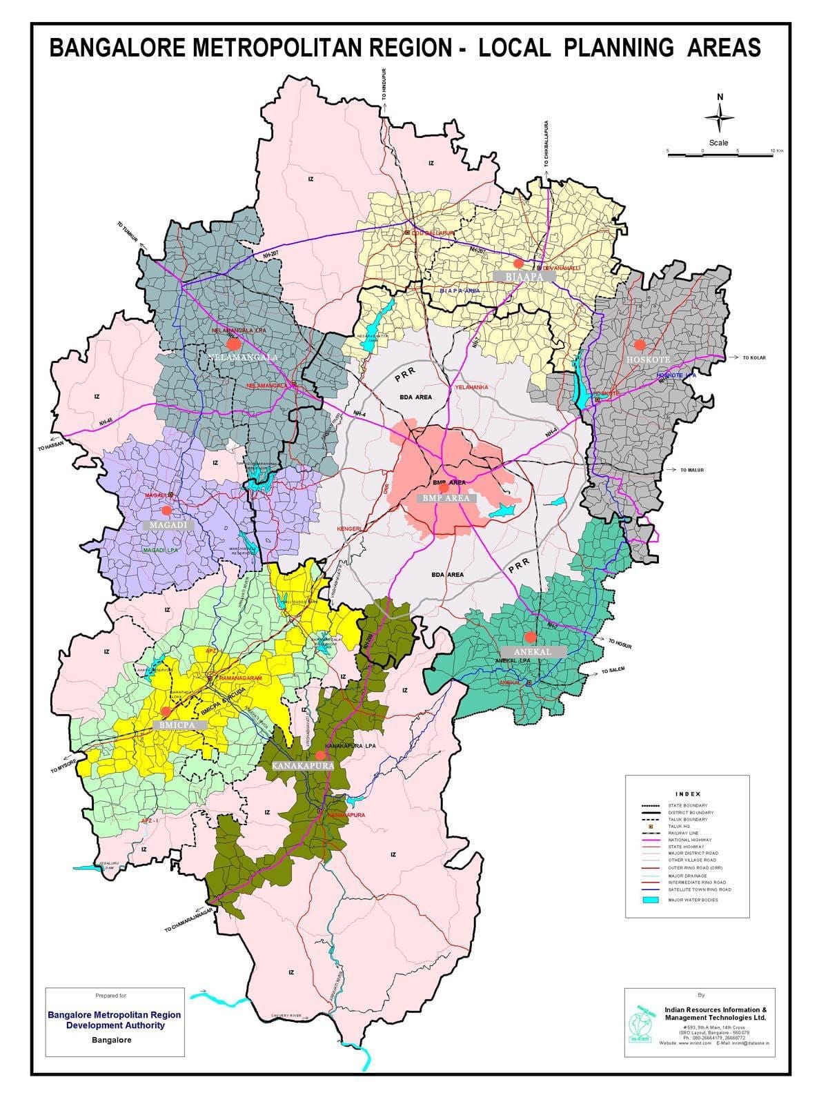 Bangalore arată hartă cu zonele